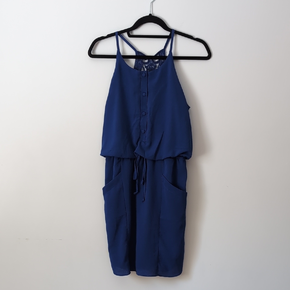 Bisou Bisou Royal Blue Mini Dress with Lace Detail